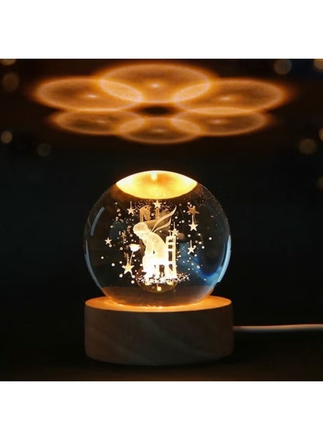ARABIQO 3D Crystal Ball Night Light 8cm with Wooden Base, USB Powered LED Glass Lamp for Bedroom & Home Décor, Galaxy Crystal Gift for Valentine’s Day, Ramadan & Special Occasions (Resin Art) - Image 1
